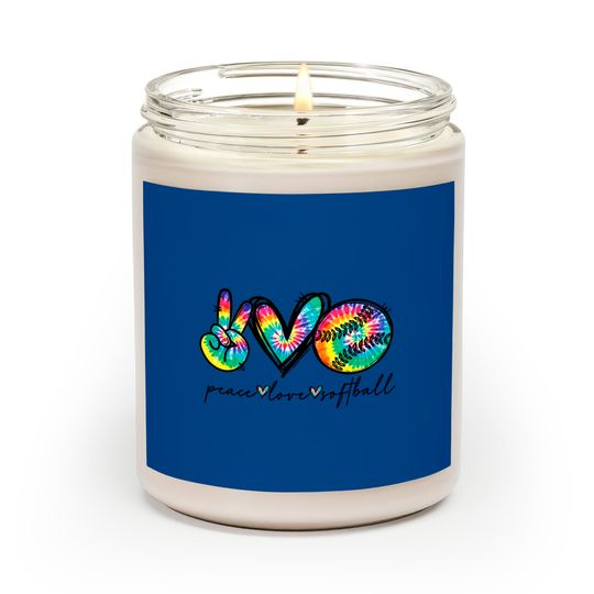 Peace Love Softball Tie Dye Cute Softball Lovers Scented Candles