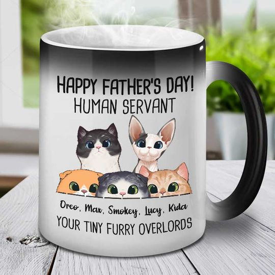 Happy Father's Day Human Servant Funny Personalized Color Changing Cat Mug