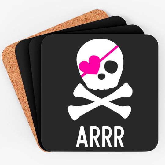 Heart Pirates Coasters Cute Pirate Skull for Girls Pink Heart Skull and Crossbones