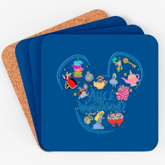 Alice in Wonderland Coasters, Disney Coasters, Wonderland Coasters, Alice onesie, Alice women Coasters, Disney World Coasters, Mad Hatter Coasters