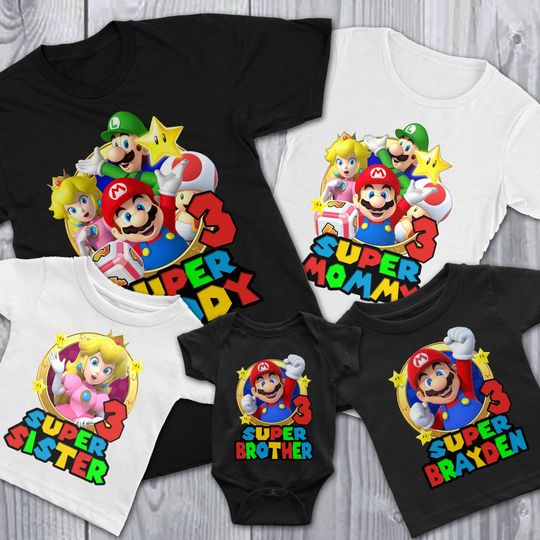 Matching Family Personalized Super Mario Birthday Shirts