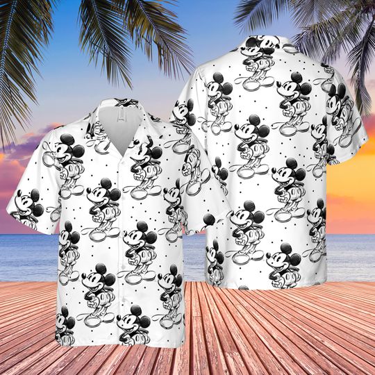 Sketch of Mickey Mouse - Disney Inspired Men's Button Down Short-Sleeved Shirt