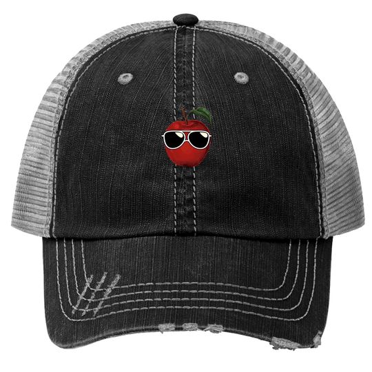 Apple Trucker Hats Funny Apple With Sunglasses Apparel For Fruit Lover