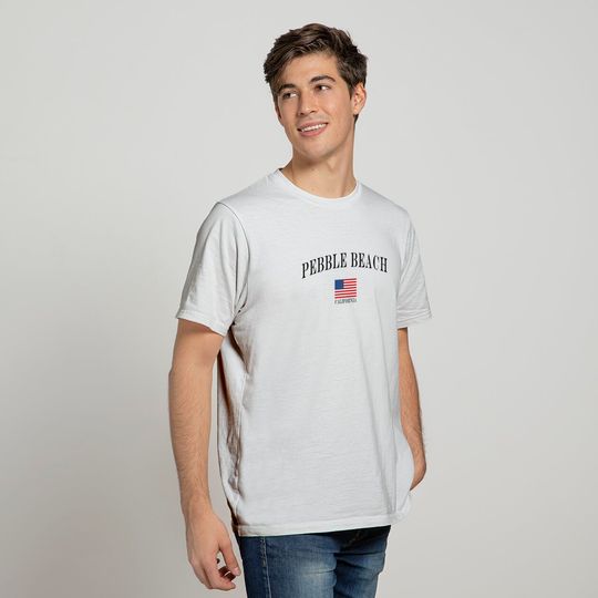 Pebble Beach Unisex T-Shirts | Pebble Beach Vintage Style American Flag Crewneck T-Shirts