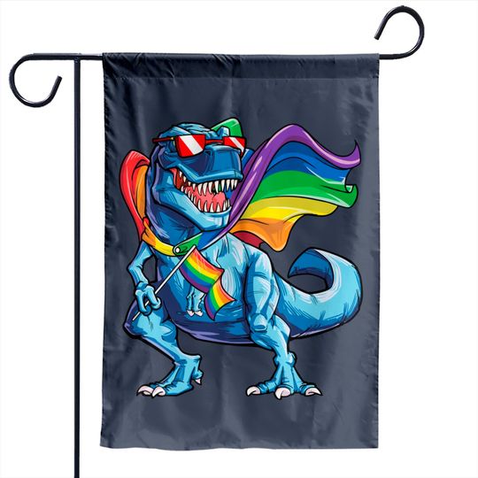 Dinosaur Gay Pride LGBT Rainbow Flag T rex Sunglasses LGBTQ Garden Flags