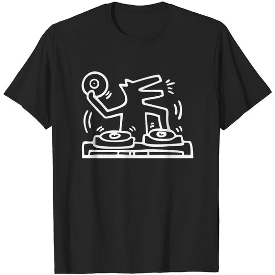 Keith lovers haring - outline dj dog white - Keith Lovers Haring Outline Dj Dog Whit - T-Shirt