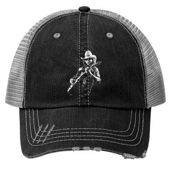 Black and White Hank Jr Arts Williams Playing Guitar Music Classic Trucker Hats
