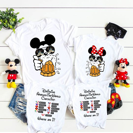 Mickey Beer Minnie Beer Front and Back print Disney couple shirts Drinking Around the world checklist Inspiration Epcot Food and Wine Fest