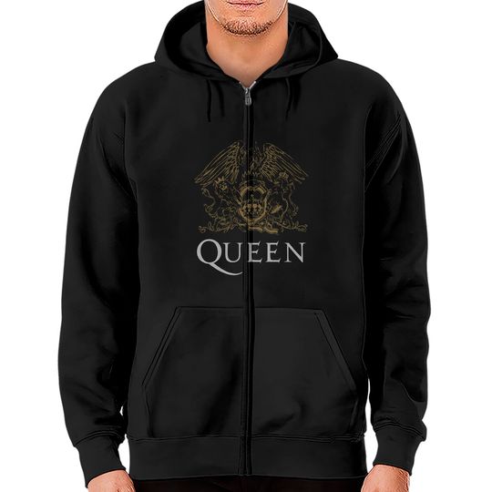 Queen Gold Crest Logo Freddie Mercury Tee Zip Hoodies