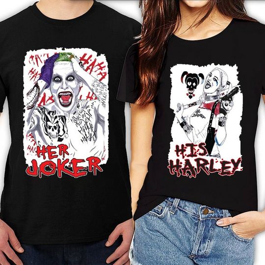 Her Joker and His Harley Suicide Squad Couple Matching T Shirt