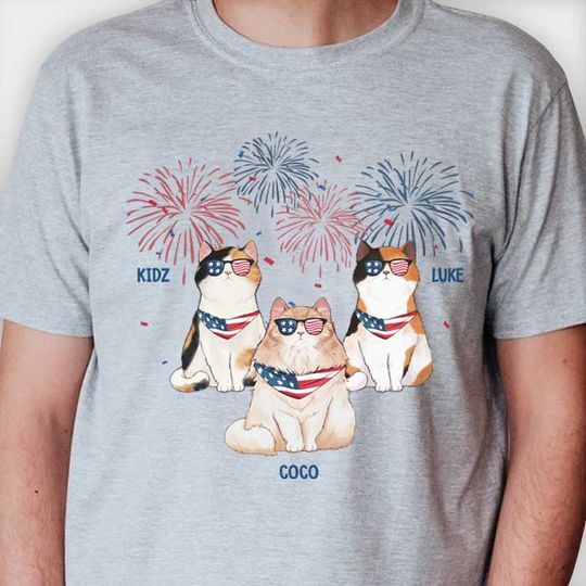 Independence Day Firework Cats - Gift For 4th Of July - Personalized Unisex T-Shirt