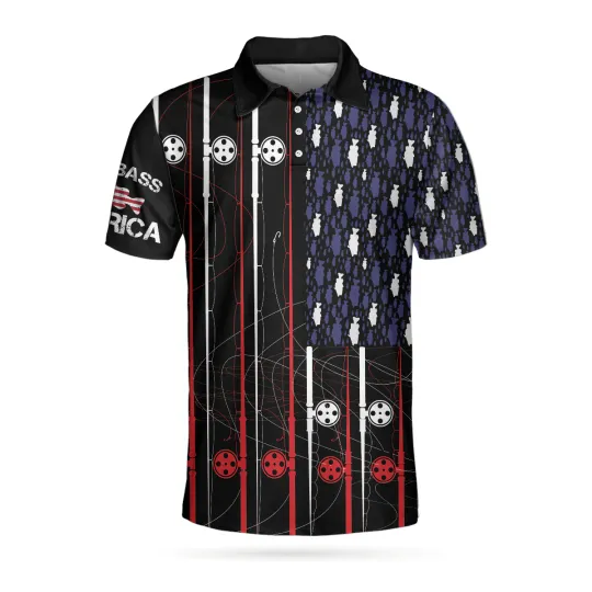 Patriotic God Bass America Flag Fishing Polo Shirt, Cool USA Flag Fishing Shirt For Men