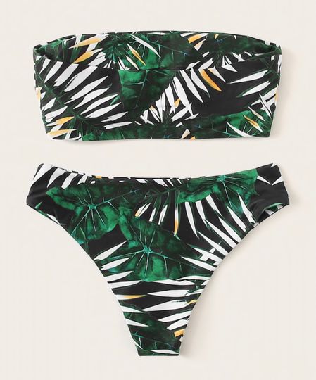 Tropical forest print Women's Strapless Bikini Swimsuit