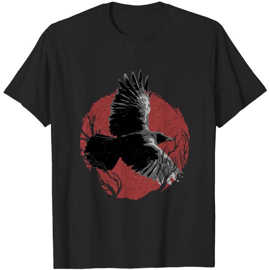 Flying Crow T-shirt Dark Raven Silhouette