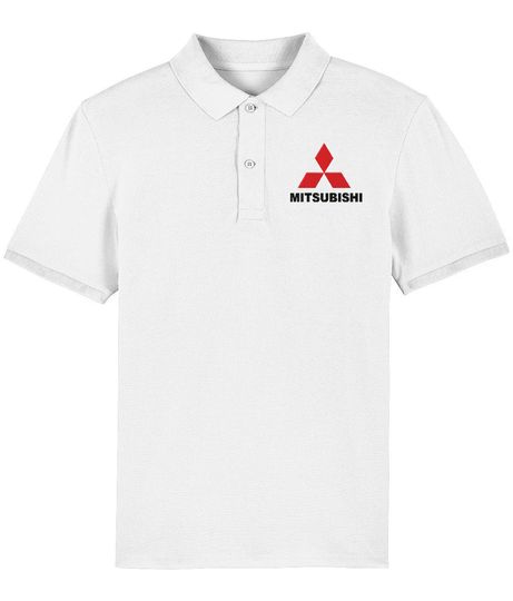 Mitsubishi Logo Polo Embroidery Shirt Men Fitted Solid Colors Cotton