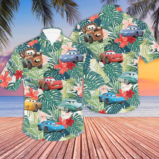 Disney Cars Group Hawaiian Shirt, Disney Car Aloha Shirt
