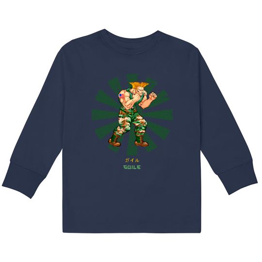 Guile Street Fighter Retro Japanese - Street Fighter -  Kids Long Sleeve T-Shirts