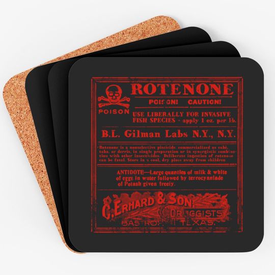 Rotenone Label, distressed - The Creature From The Black Lagoon - Coasters