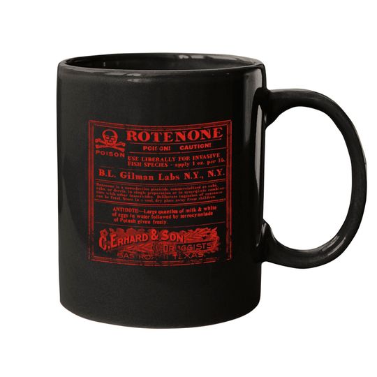 Rotenone Label, distressed - The Creature From The Black Lagoon - Mugs