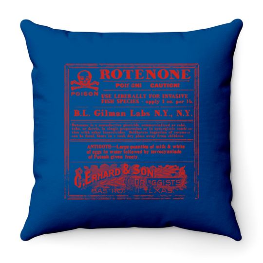 Rotenone Label, distressed - The Creature From The Black Lagoon - Throw Pillows