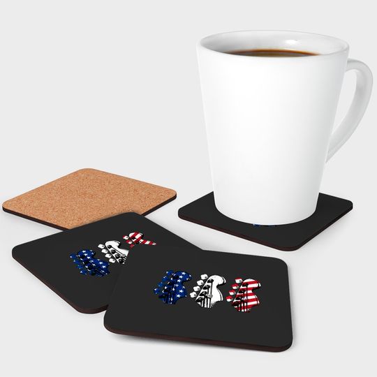 Red White Blue Guitar Head Guitarist 4th Of July Coasters