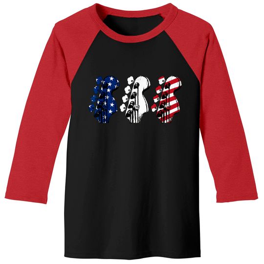 Red White Blue Guitar Head Guitarist 4th Of July Baseball Tees