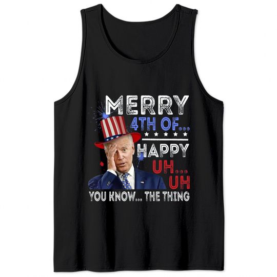 Joe Biden Confused Merry Happy Funny 4th Of July Tank Tops