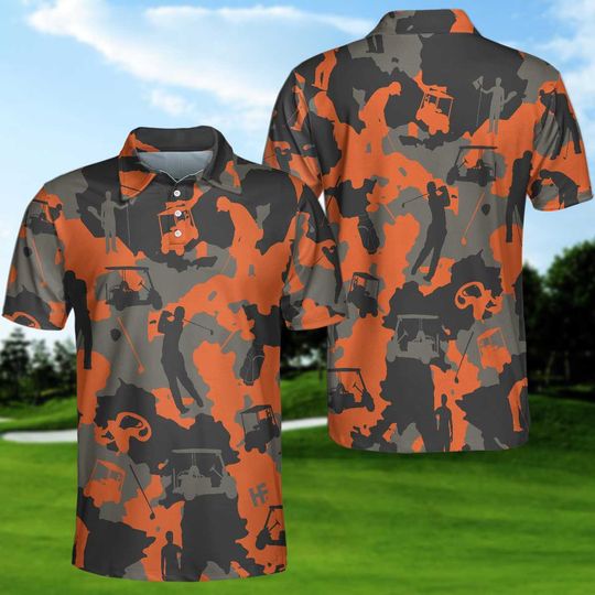 Orange Camouflage Golf Polo Shirt,