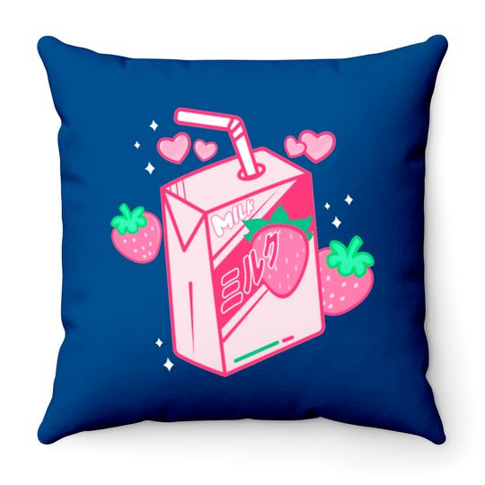 Japanese Kawaii Strawberry Milk Shake Carton Throw Pillows