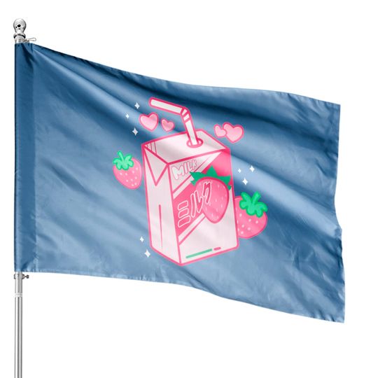 Japanese Kawaii Strawberry Milk Shake Carton House Flags