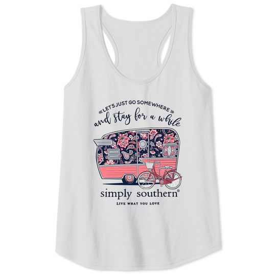 Simply Southern Let's Just Go Somewhere and Stay a While Short Sleeve Tank Tops