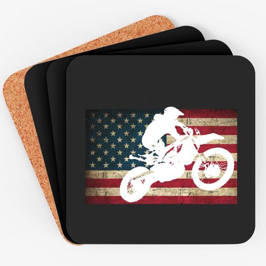 Dirt Bike Silhouette Distressed American Flag Motocross Pullover Coasters