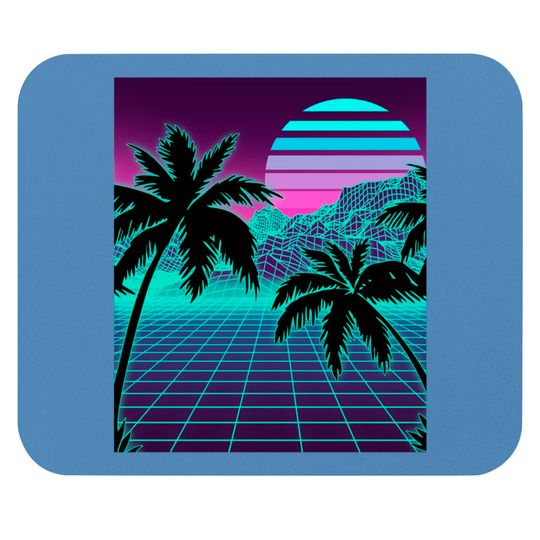 Retro 80s Vaporwave Sunset Sunrise With Outrun style grid Mouse Pads
