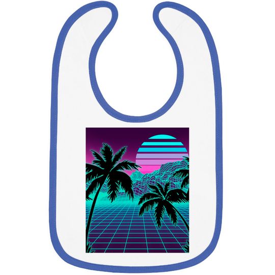 Retro 80s Vaporwave Sunset Sunrise With Outrun style grid Bibs