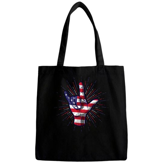 I Love You Hand Sign Gesture USA American Flag Cute - Usa America Flag - Bags