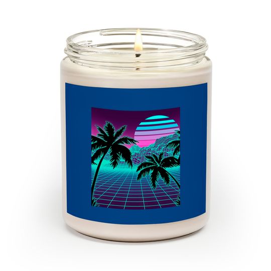 Retro 80s Vaporwave Sunset Sunrise With Outrun style grid Scented Candles