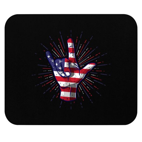 I Love You Hand Sign Gesture USA American Flag Cute - Usa America Flag - Mouse Pads