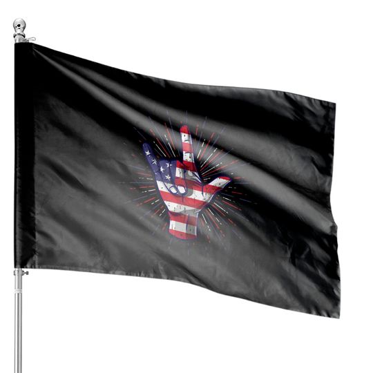 I Love You Hand Sign Gesture USA American Flag Cute - Usa America Flag - House Flags