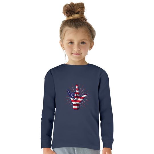 I Love You Hand Sign Gesture USA American Flag Cute - Usa America Flag -  Kids Long Sleeve T-Shirts