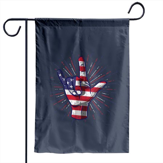 I Love You Hand Sign Gesture USA American Flag Cute - Usa America Flag - Garden Flags