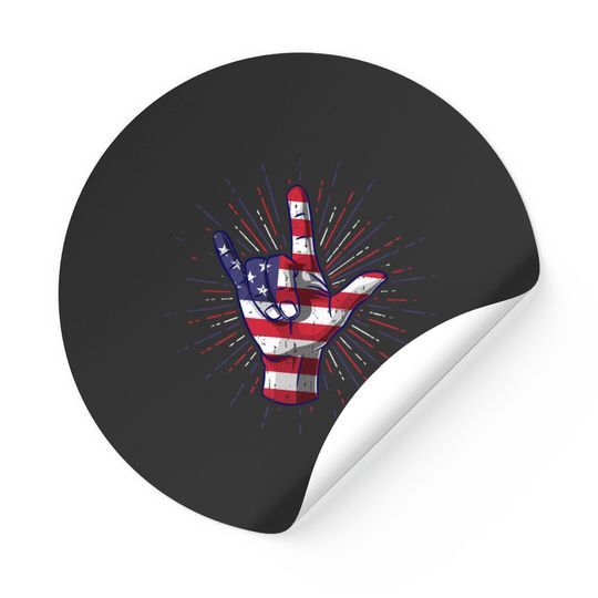 I Love You Hand Sign Gesture USA American Flag Cute - Usa America Flag - Stickers