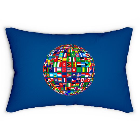 Travel Symbol Lumbar Pillows World Map of Flags