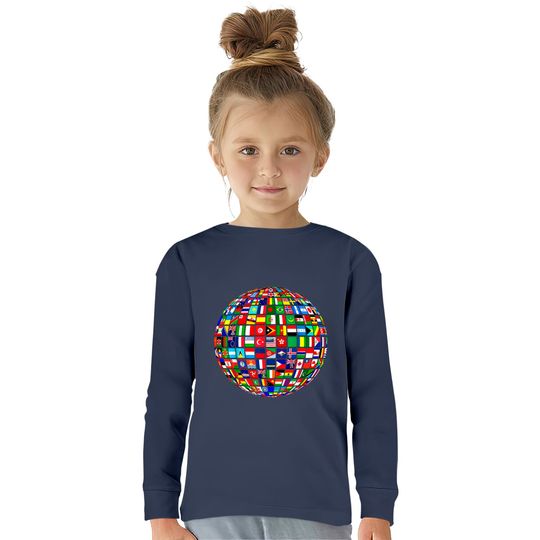 Travel Symbol  Kids Long Sleeve T-Shirts World Map of Flags