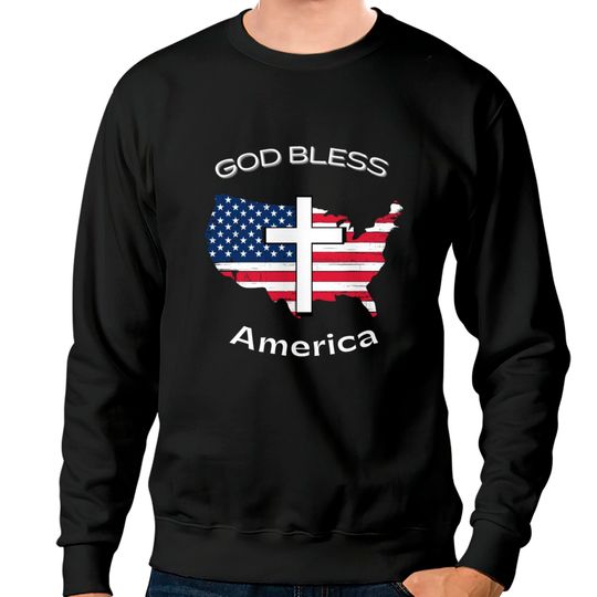 God Bless America White Cross on USA Map Sweatshirts