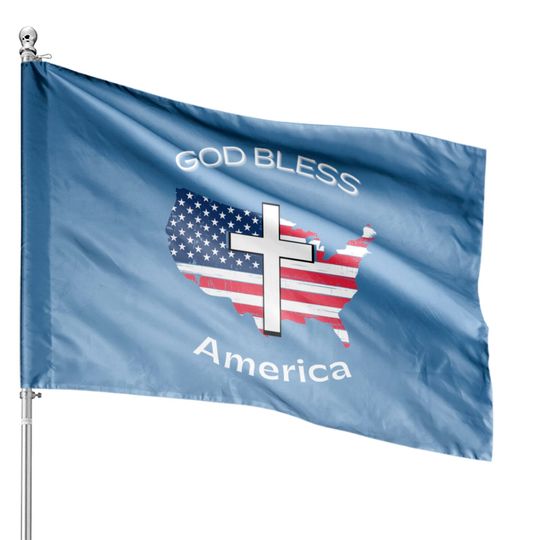 God Bless America White Cross on USA Map House Flags