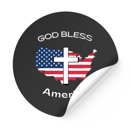 God Bless America White Cross on USA Map Stickers