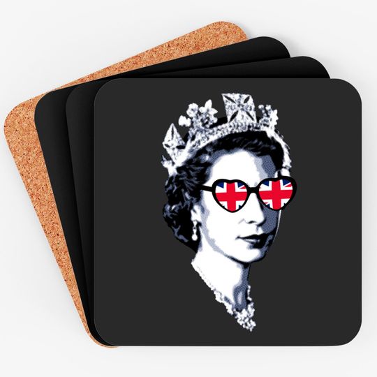 Queen Elizabeth II UK Flag Heart Sunglasses - Queen Elizabeth Ii - Coasters