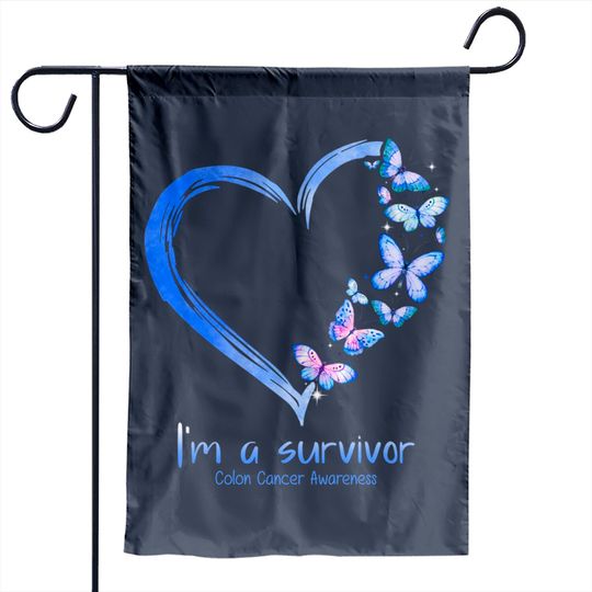 Blue Butterfly Heart I'm A Survivor Colon Cancer Awareness Garden Flags