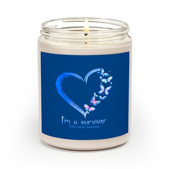 Blue Butterfly Heart I'm A Survivor Colon Cancer Awareness Scented Candles