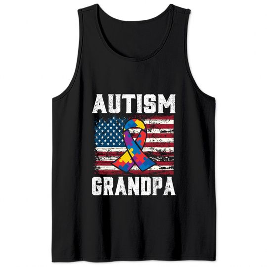Autism Grandpa American Flag - Autism Awareness - Tank Tops